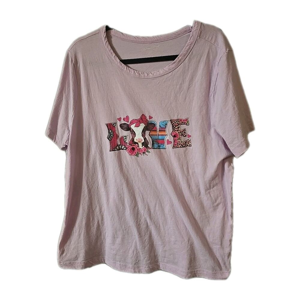 Universal Thread Pink LOVE Animap Print Crew Neck Short Sleeve Top Womans Sz 2XL
